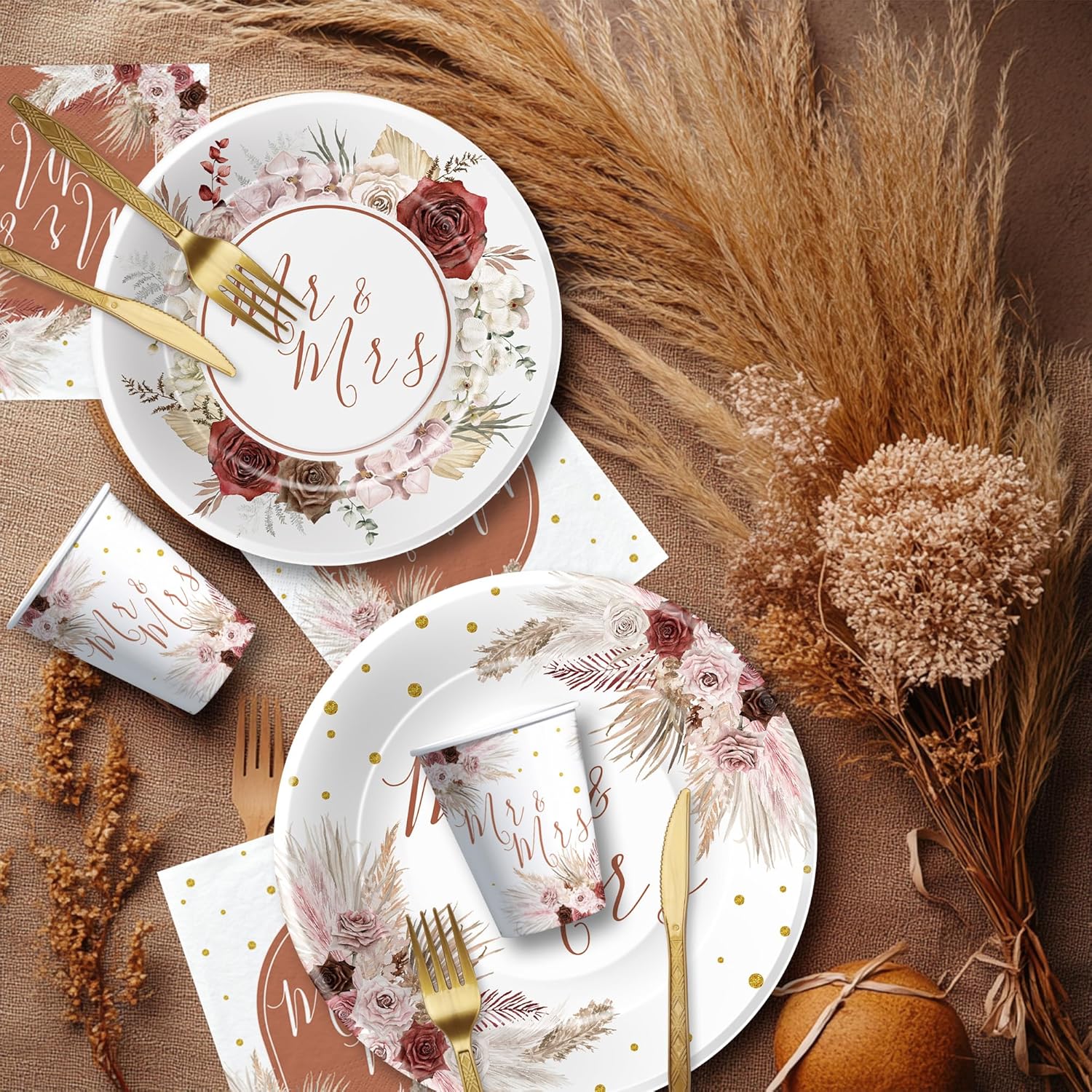 Mr And Mrs Bridal Shower Tableware Set Serves 24