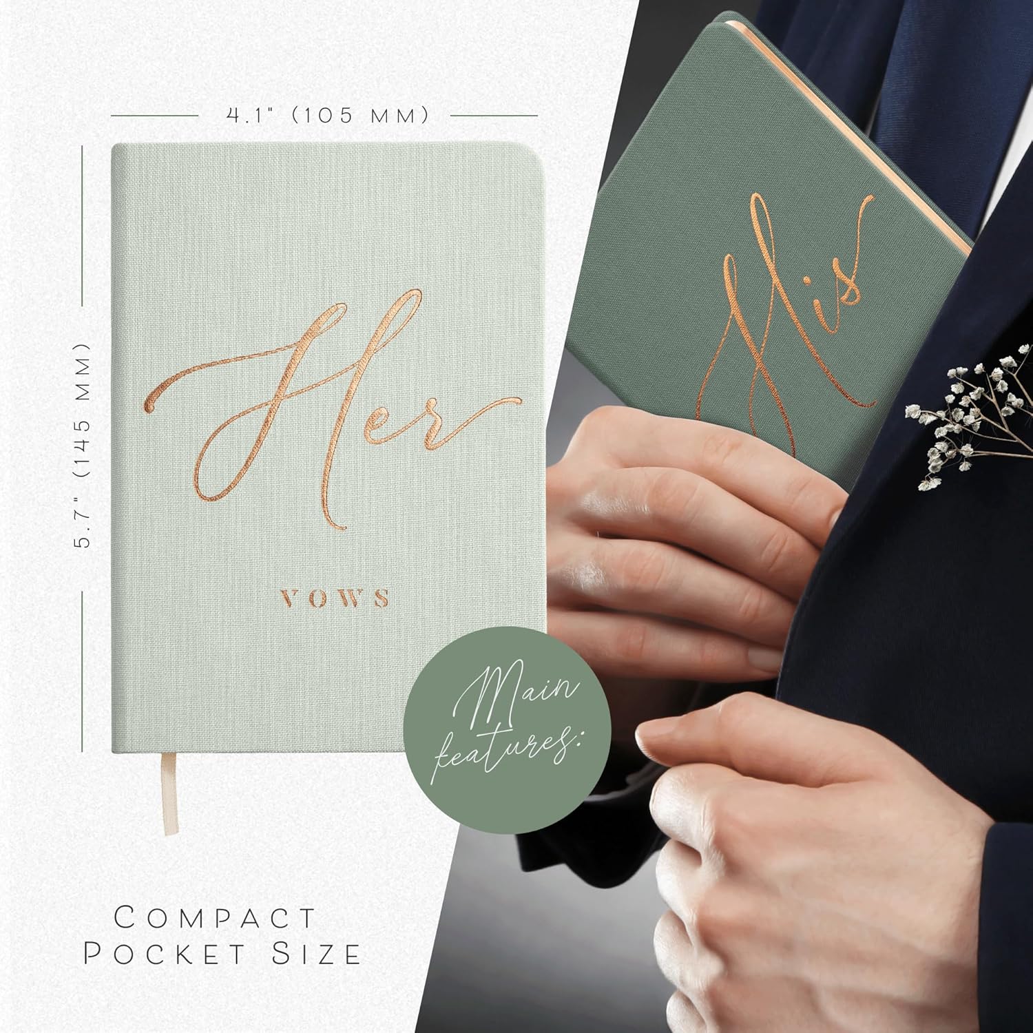 ARTESORI Vow Books His and Hers - Linen Wedding Vow Books Mint Sage