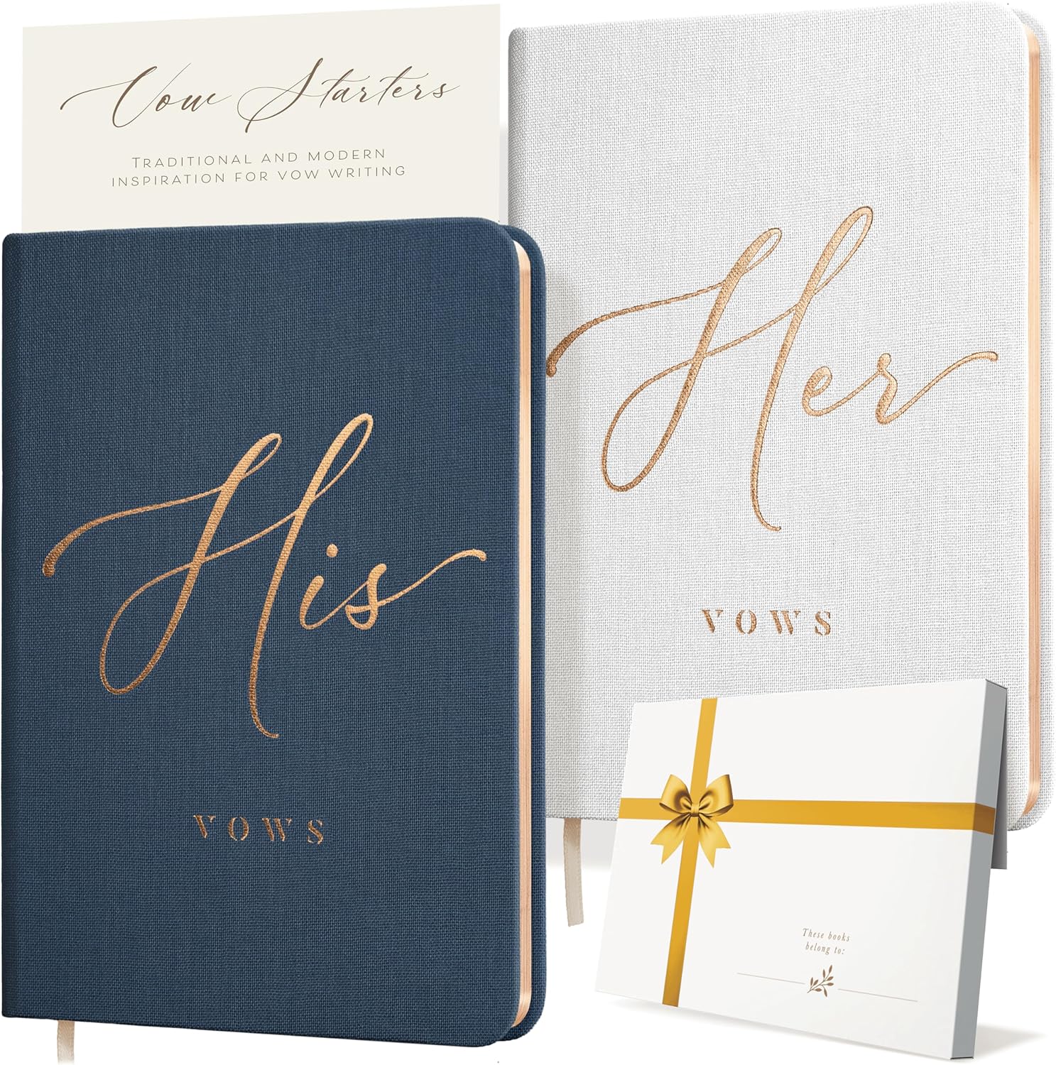 ARTESORI His and Hers Vow Books - White Navy Linen Wedding Set