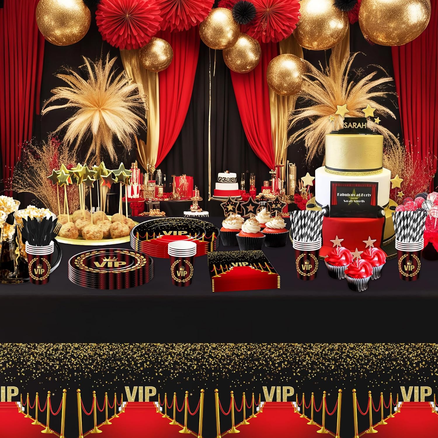 VIP Red Carpet Party Tableware Set for 24 Guests