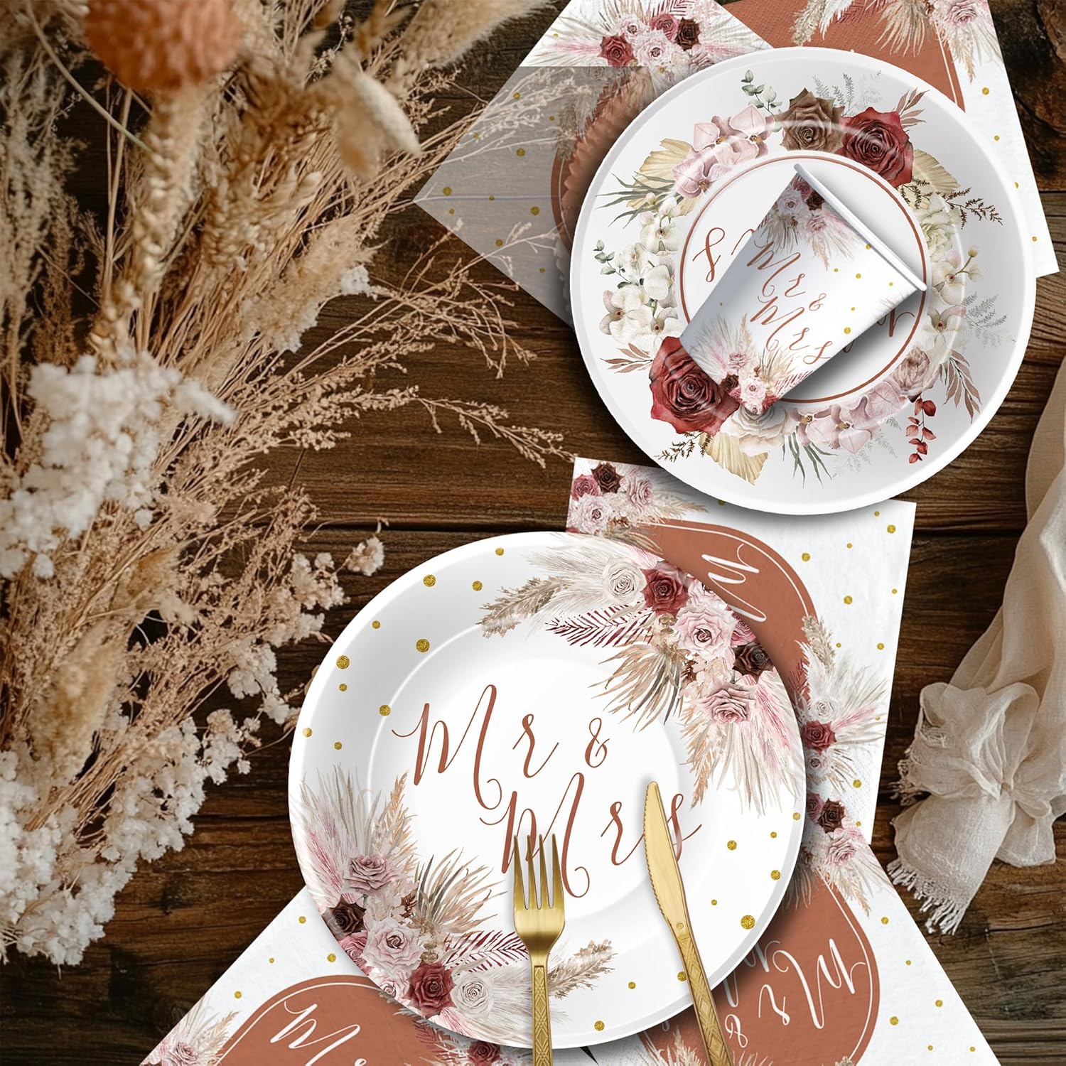 Mr And Mrs Bridal Shower Tableware Set Serves 24