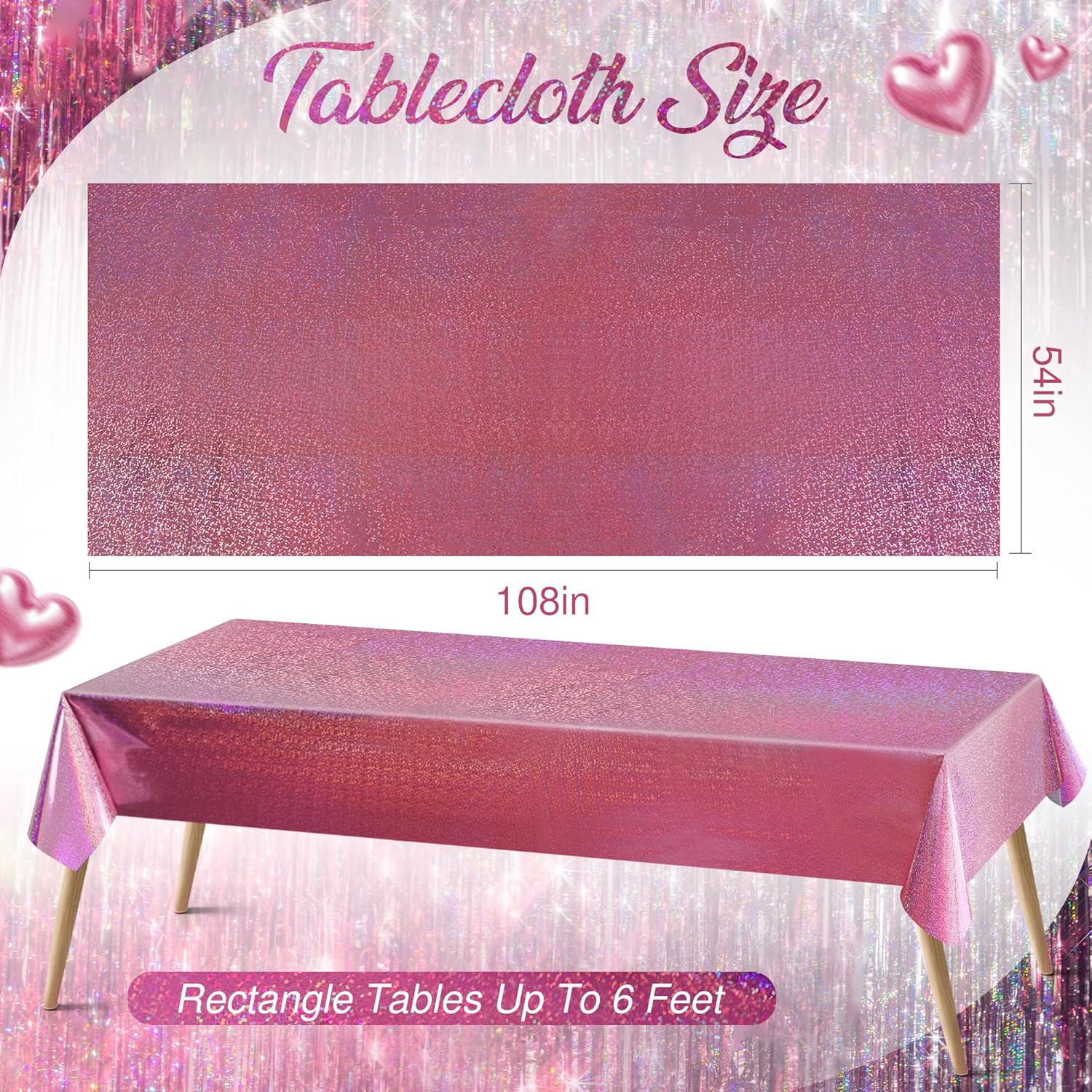 2 Pcs Hot Pink Holographic Foil Tablecloths for Parties and Events