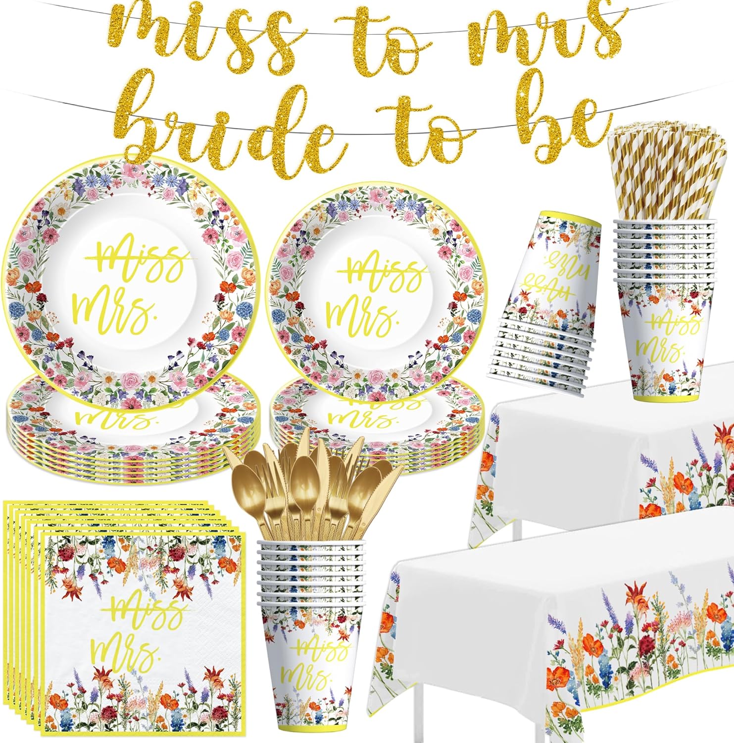 Wildflower Bridal Shower Decorations Set for 24 Guests