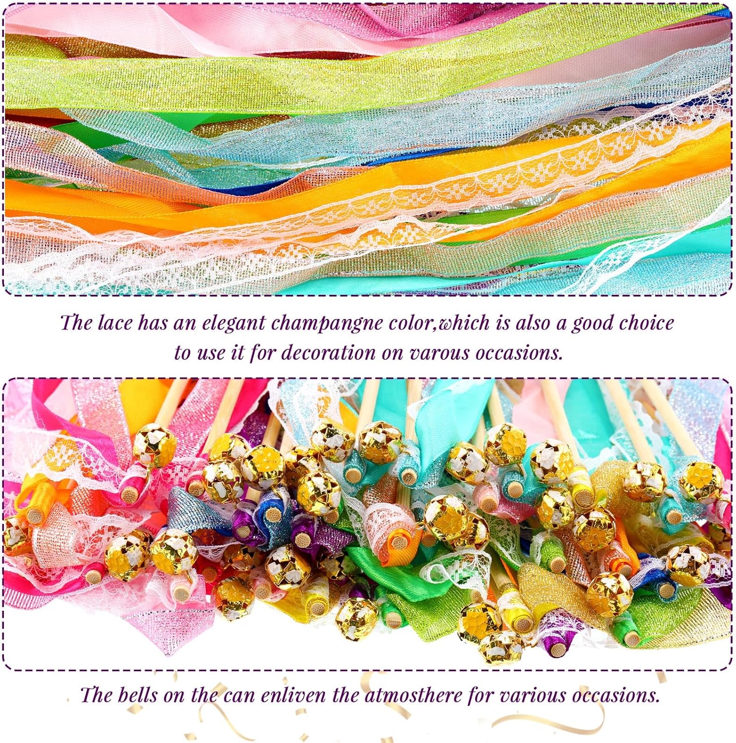 40 Pieces Chromatic Silk Wedding Streamers with Bells