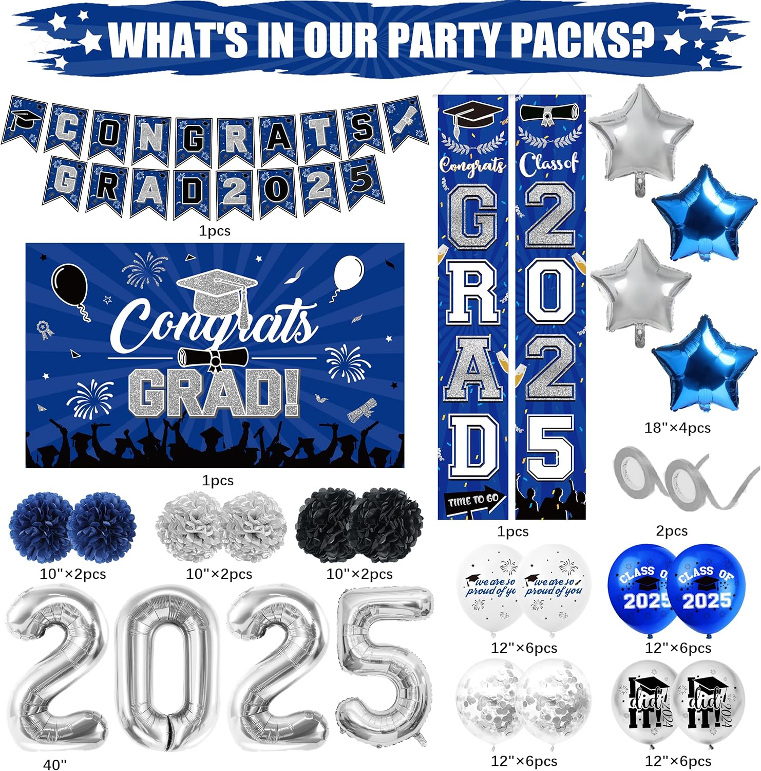 Blue Silver Graduation Party Decorations 2025
