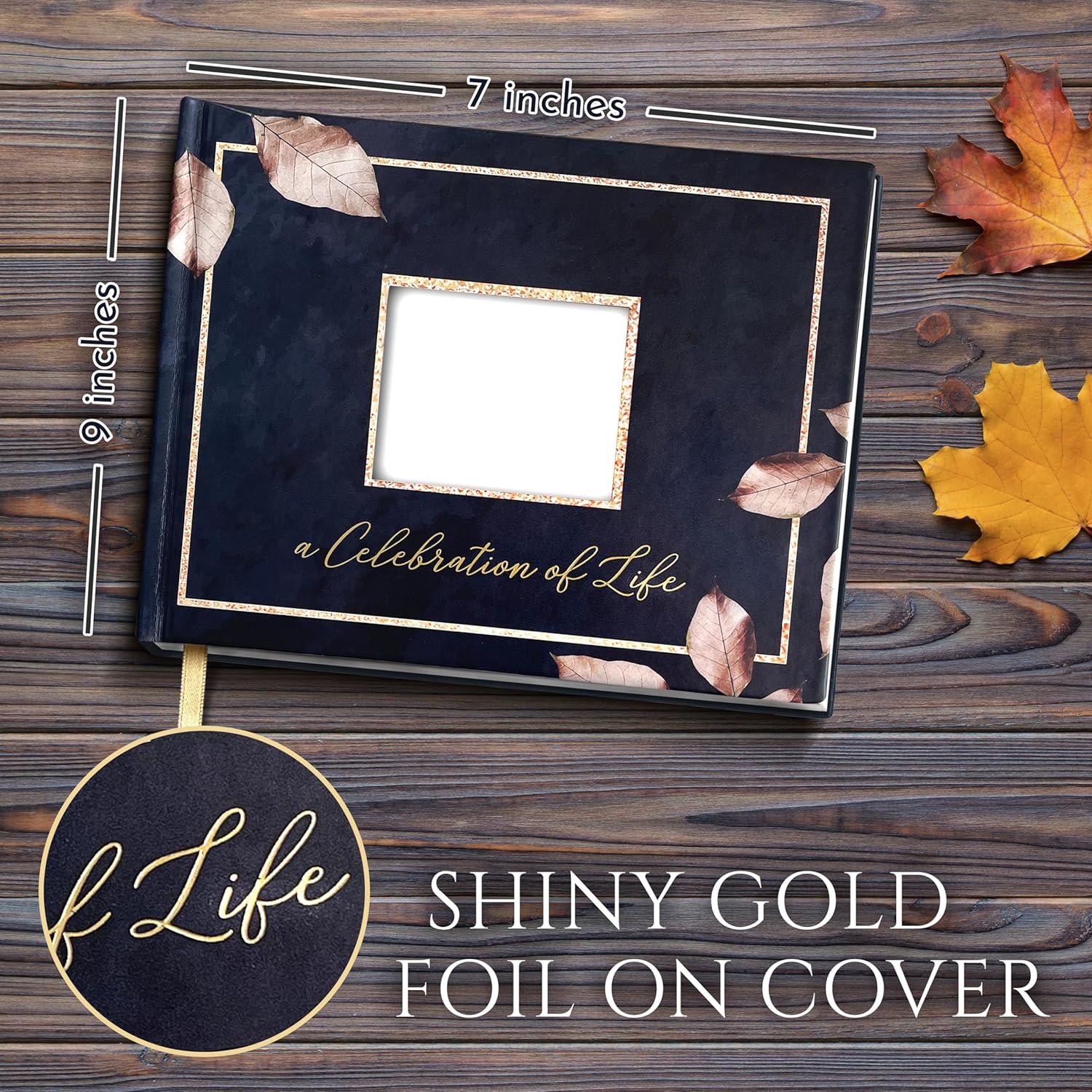 Elegant Funeral Guest Book with Photo Pocket and Rose Gold Design