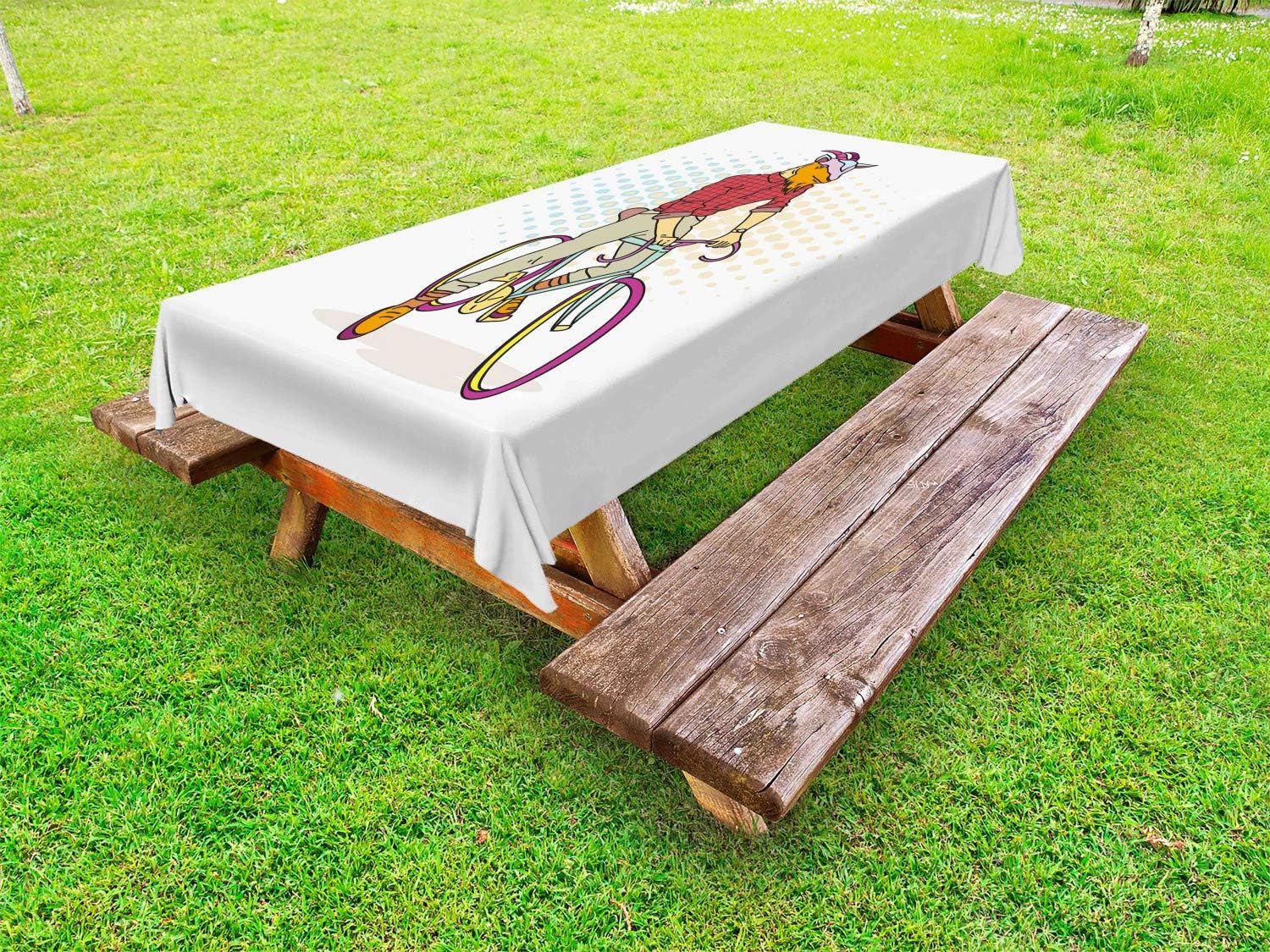 Ambesonne Retro Outdoor Tablecloth with Hipster Goat on Bicycle Design