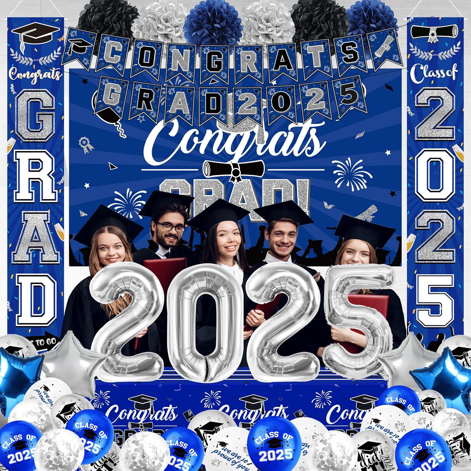 Blue Silver Graduation Party Decorations 2025