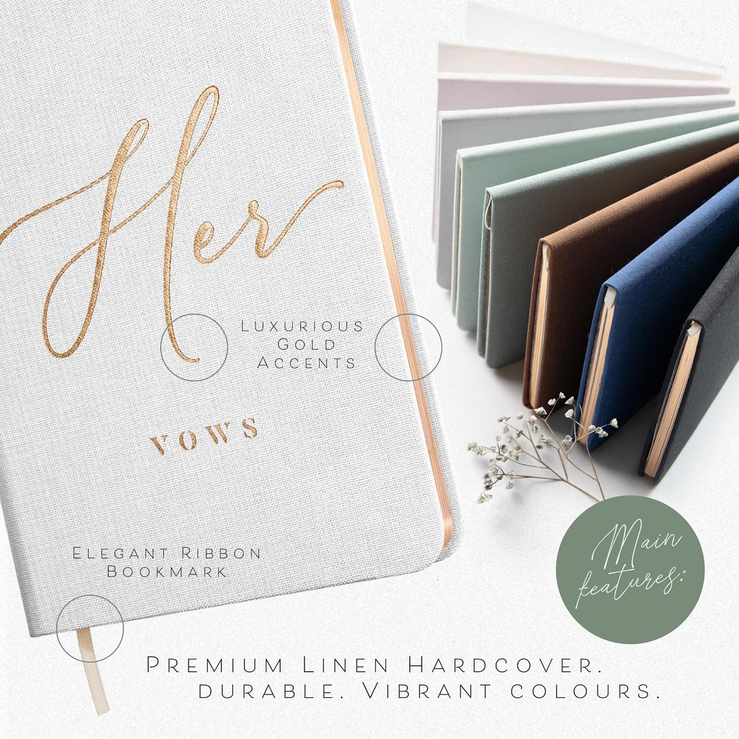 ARTESORI His and Hers Vow Books - White Navy Linen Wedding Set