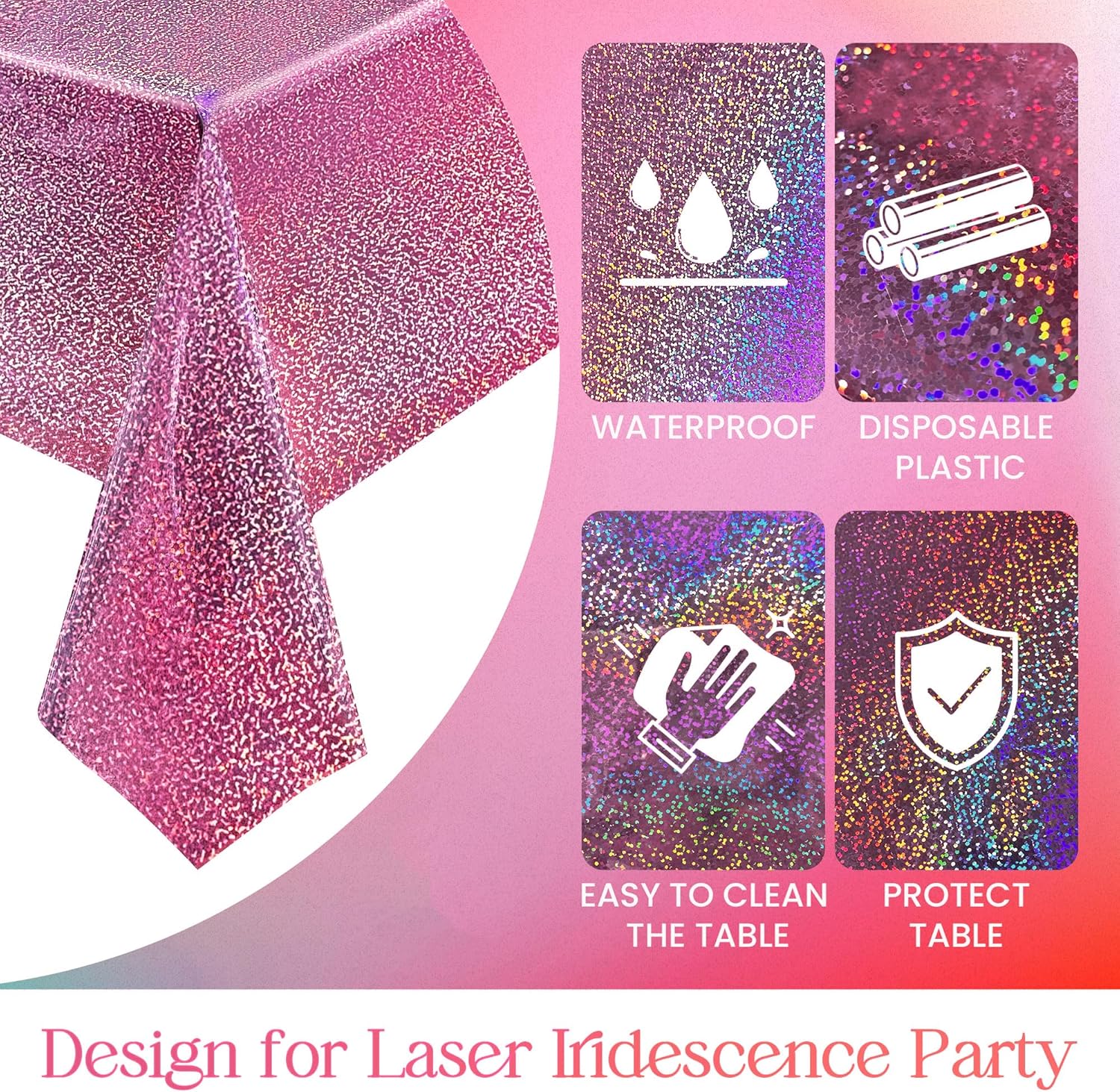 4 pcs Pink Holographic Laser Tablecloths for Party Decor