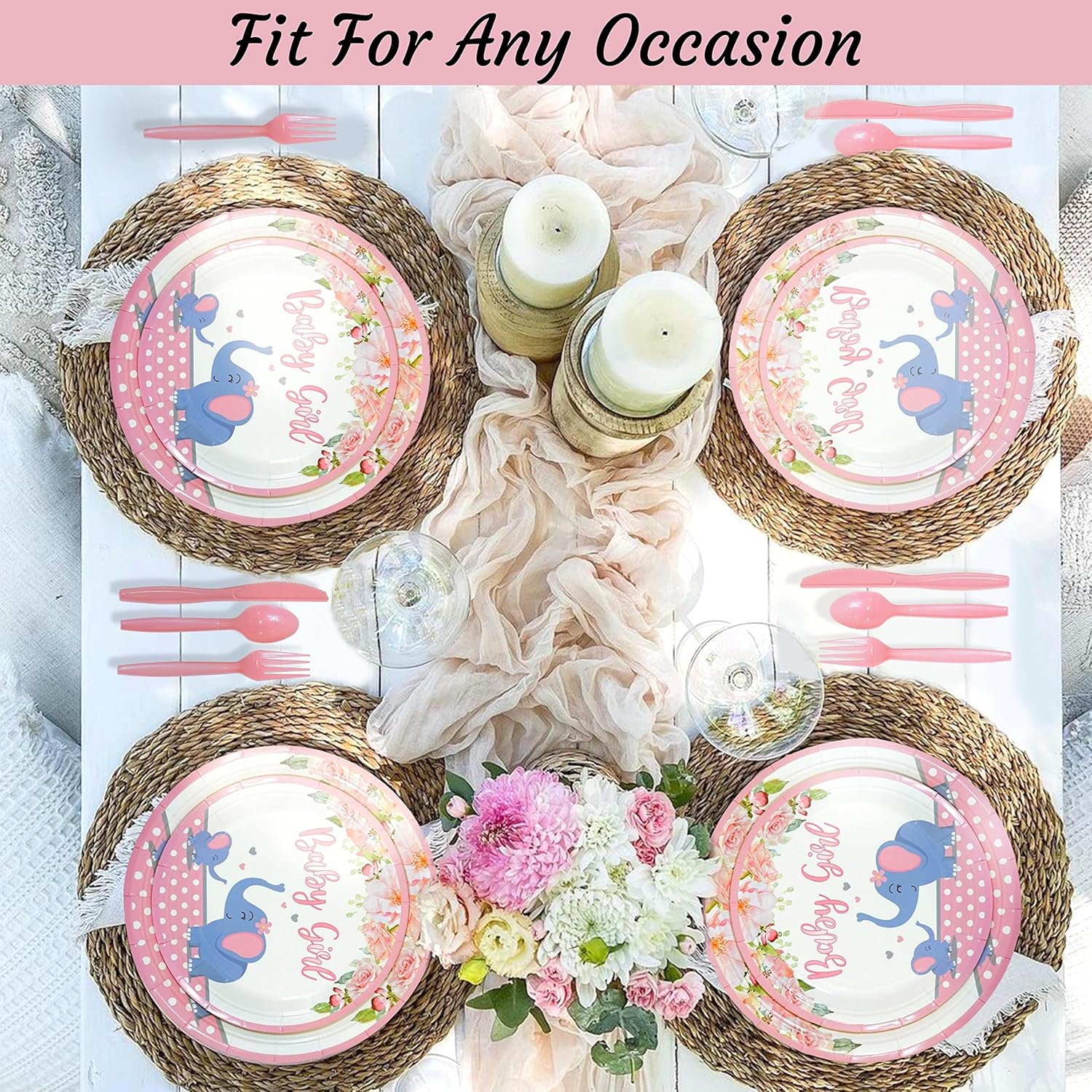201 Pc Pink Elephant Baby Shower Decorations Set Serves 25