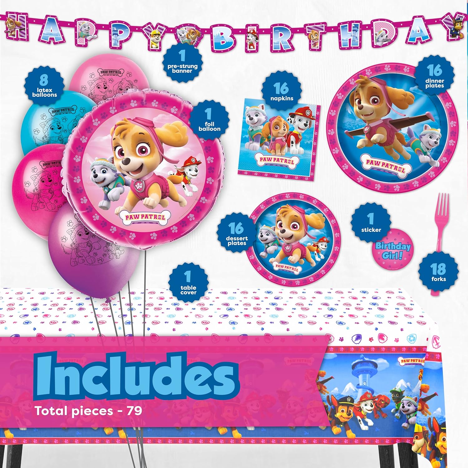 Skye Paw Patrol Birthday Party Kit Serves 16