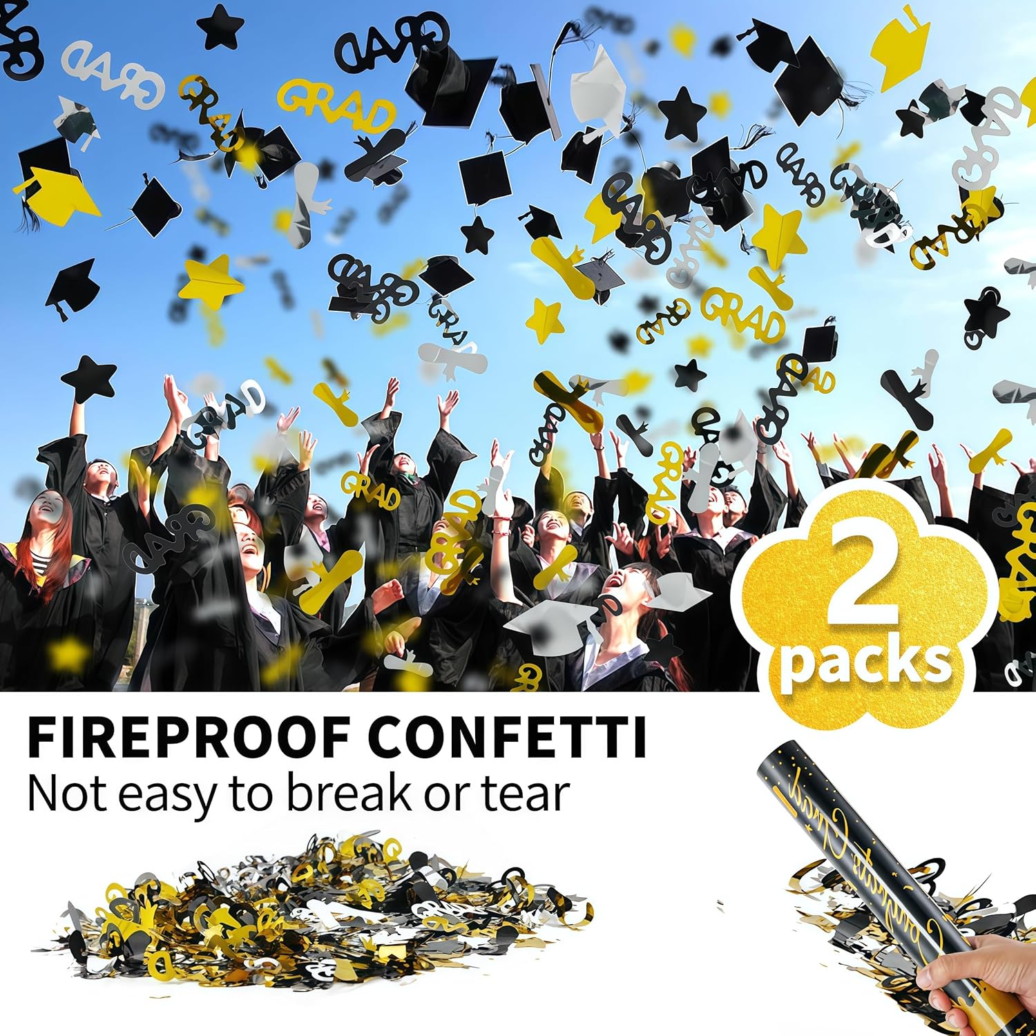 16 Inch Graduation Confetti Poppers 2 Pack
