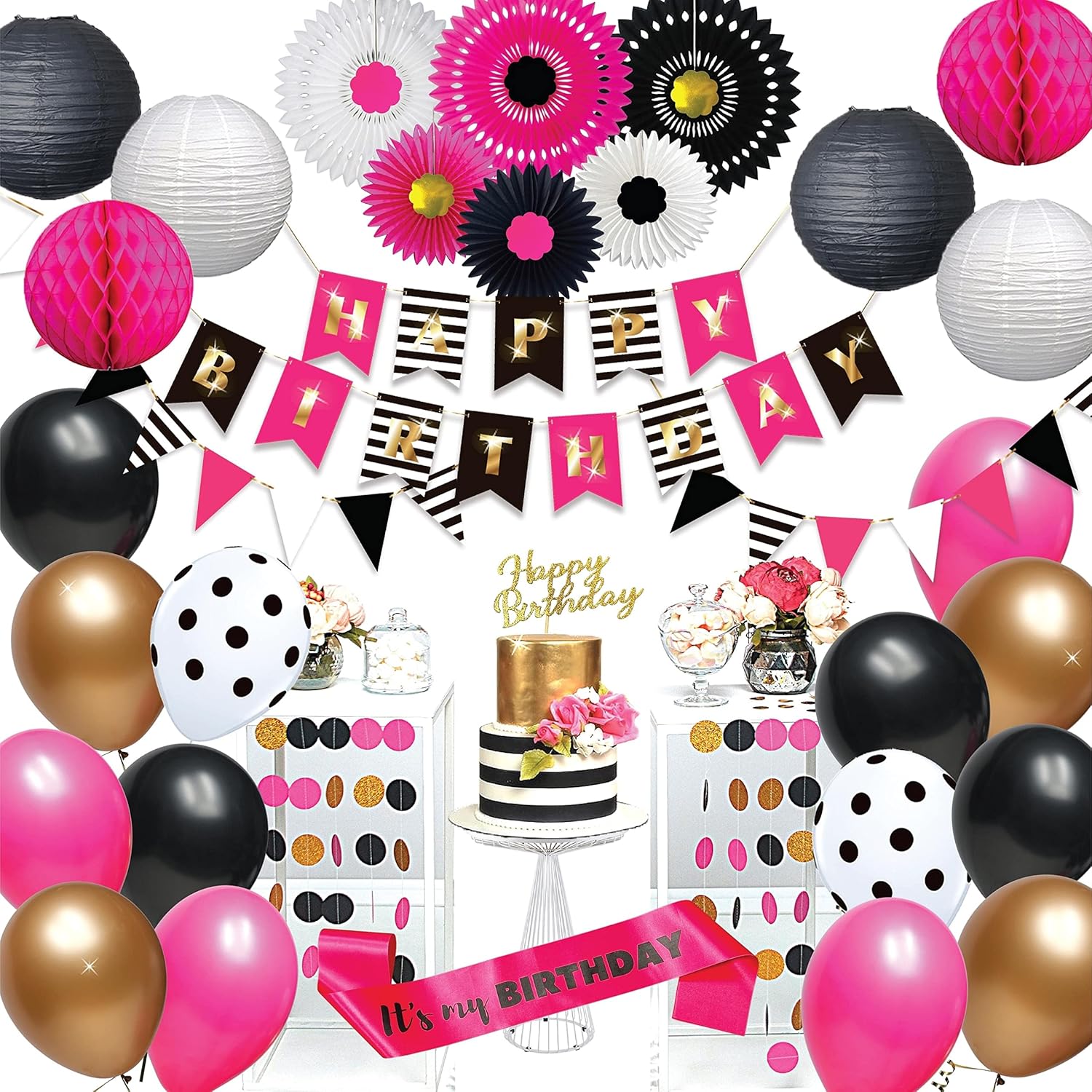 Hot Pink and Black Birthday Decor Kit