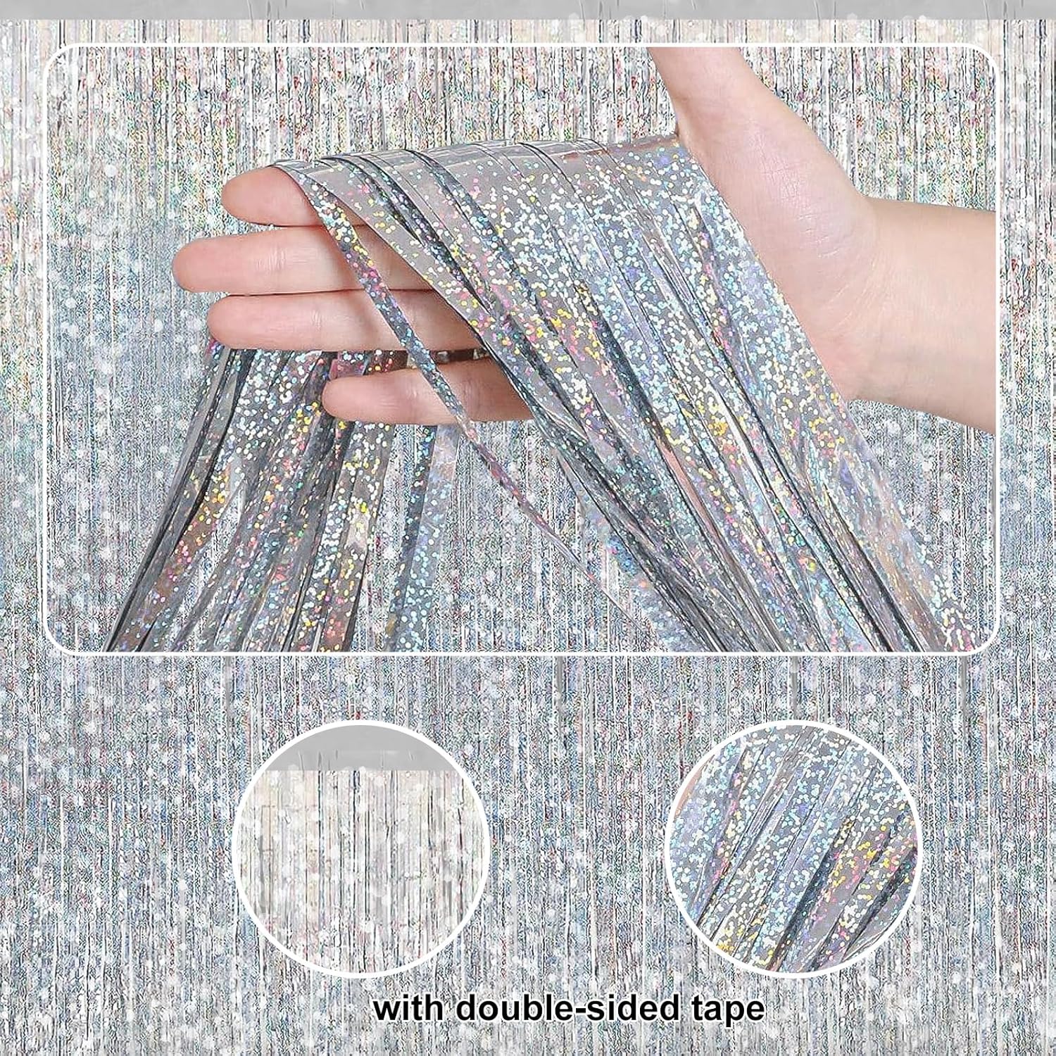 2 Pack Sparkle Silvery Tinsel Streamers for Party Decorations