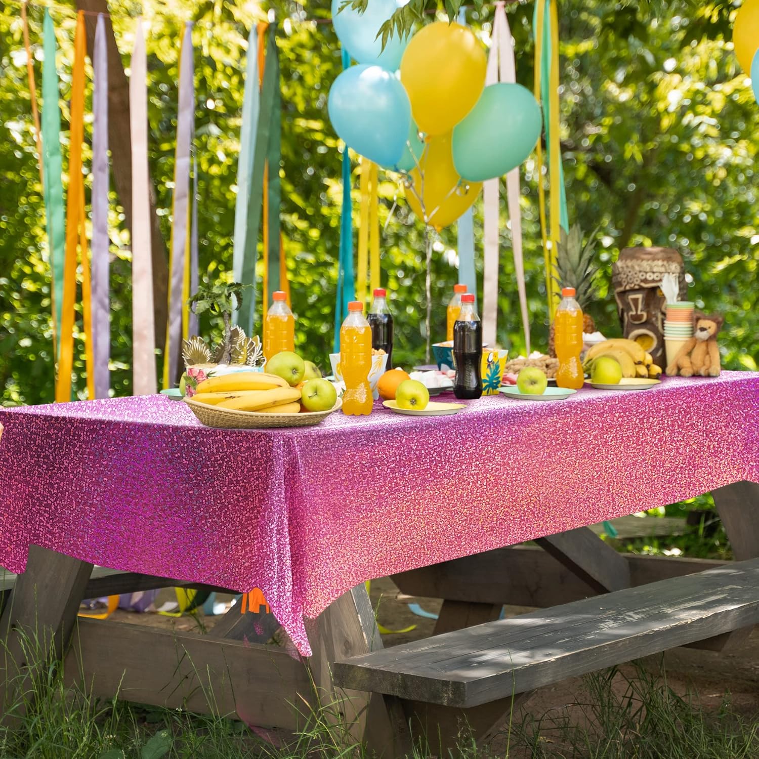 4 pcs Pink Holographic Laser Tablecloths for Party Decor