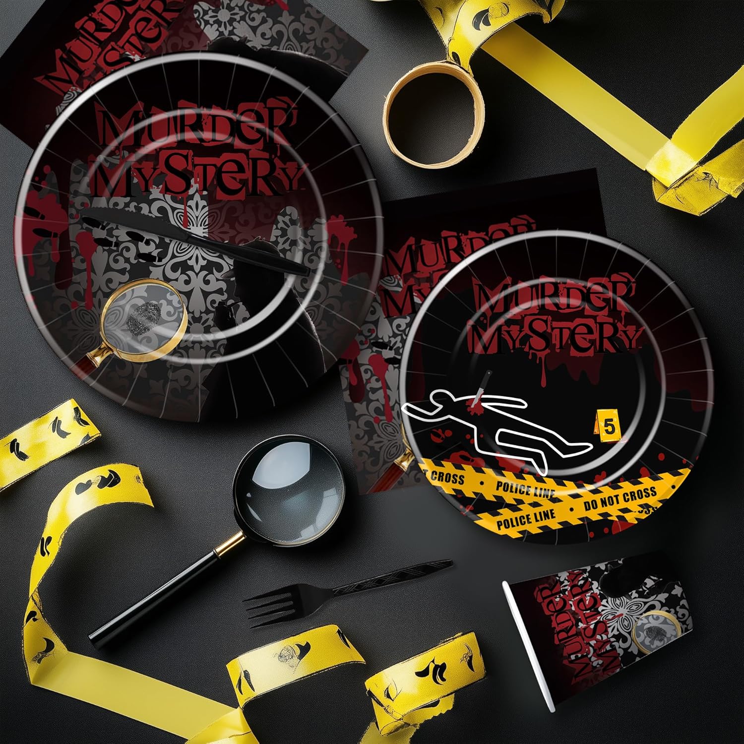 Murder Mystery Party Tableware Set for 24 Guests