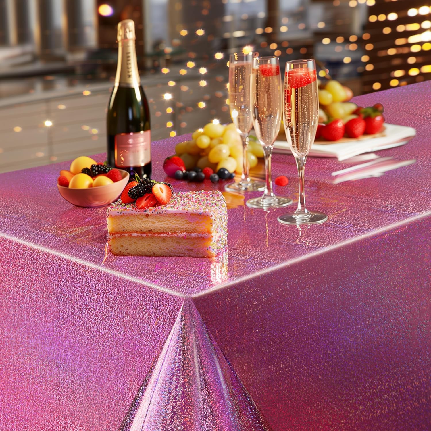 2 Pcs Hot Pink Holographic Foil Tablecloths for Parties and Events