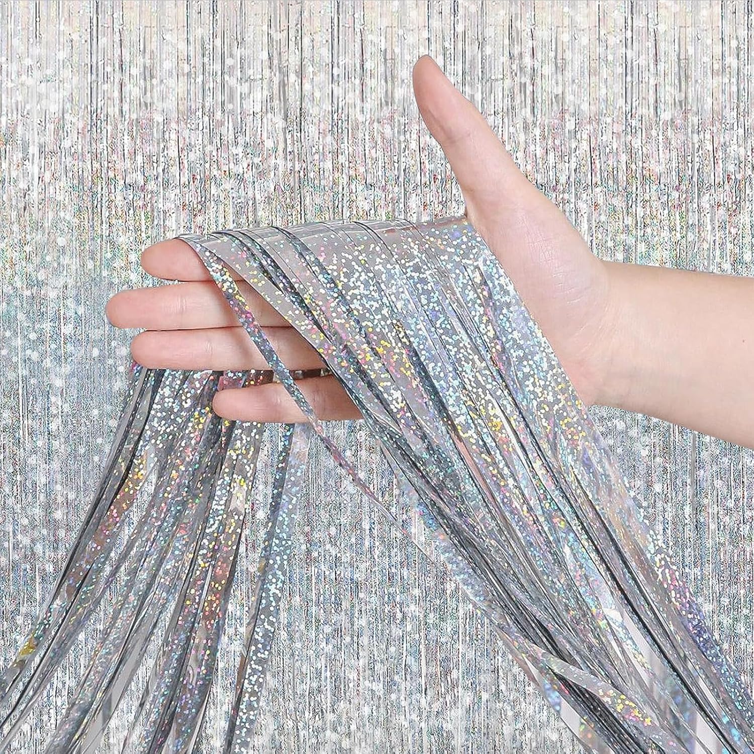 2 Pack Sparkle Silvery Tinsel Streamers for Party Decorations