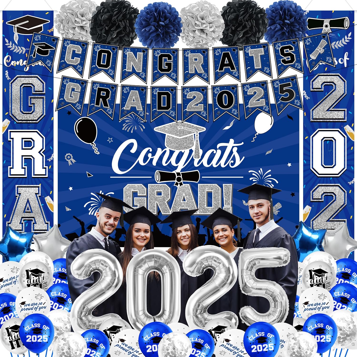 Blue Silver Graduation Party Decorations 2025