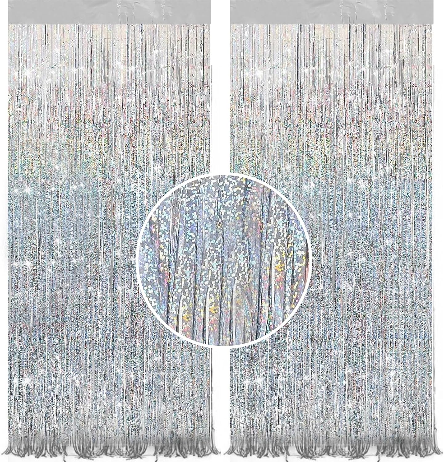 2 Pack Sparkle Silvery Tinsel Streamers for Party Decorations