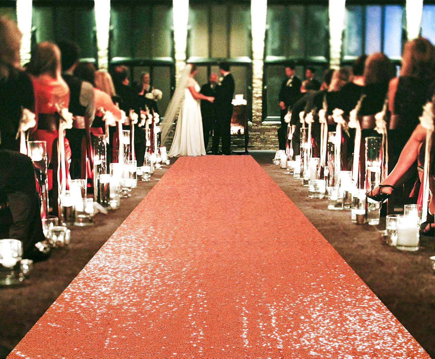 ShiDianYi Orange Sequin Aisle Runner 2FTx15FT Wedding Decor
