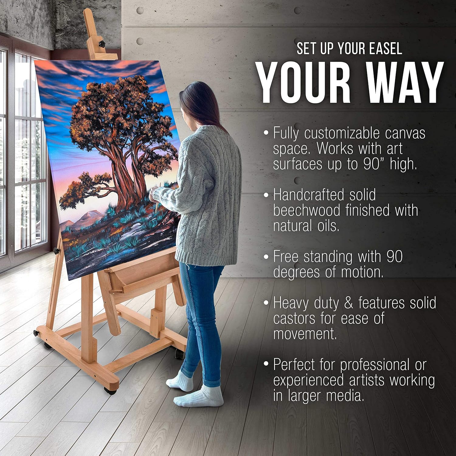 US Art Supply Heavy Duty Extra Large Adjustable H-Frame Easel