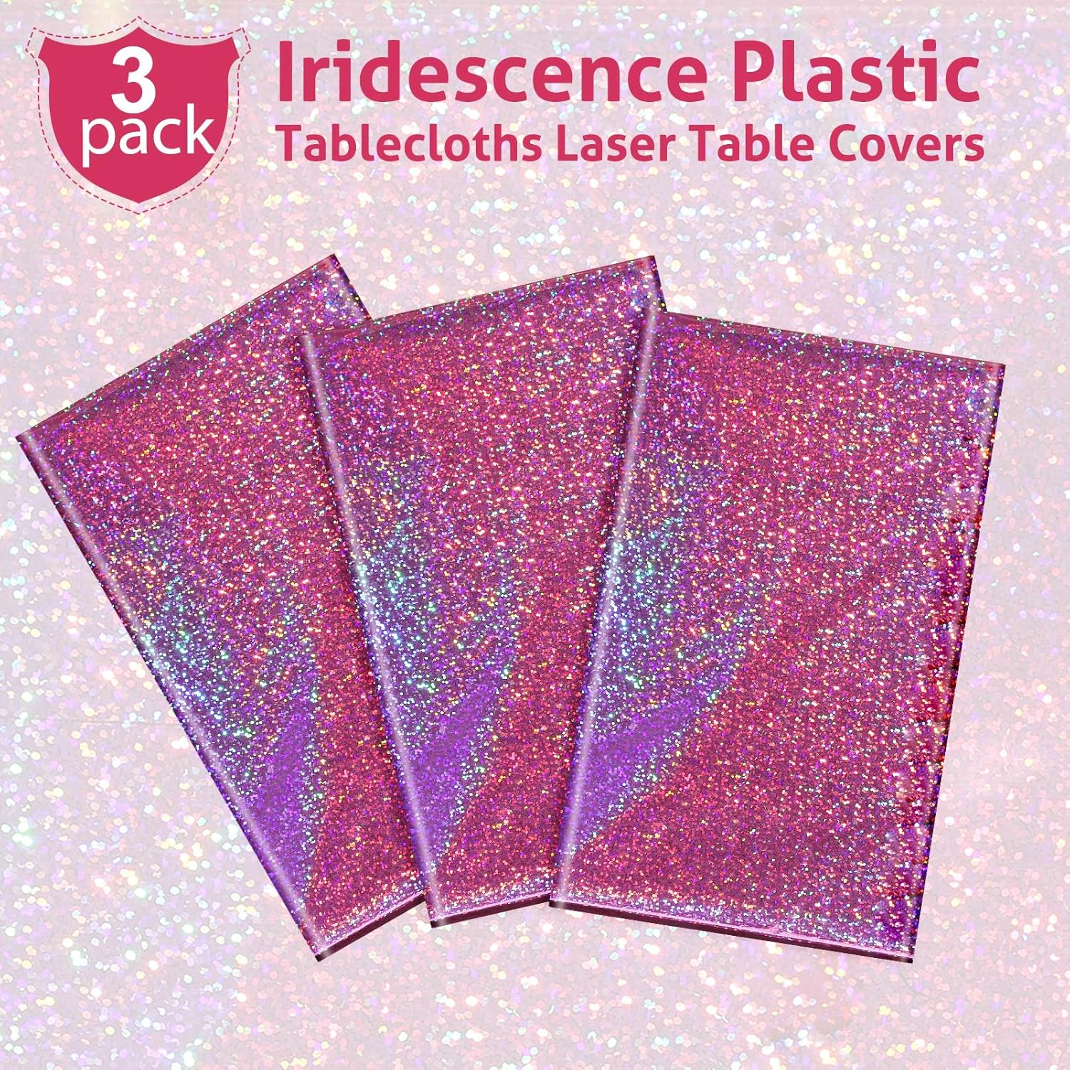 3 Pack Iridescent Plastic Tablecloths for Party Decorations
