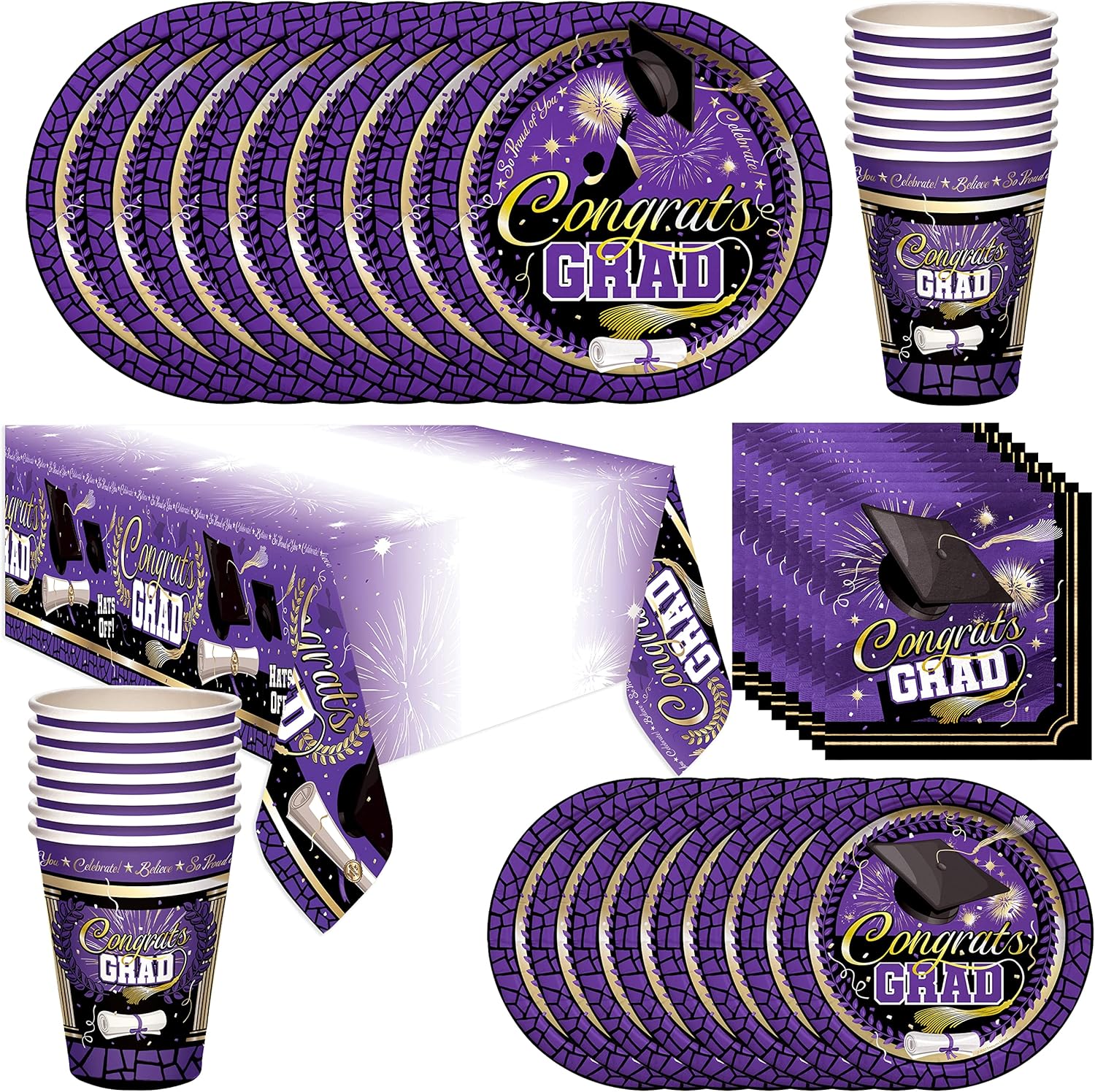 Treasures Gifted Purple Graduation Decorations Set of 24