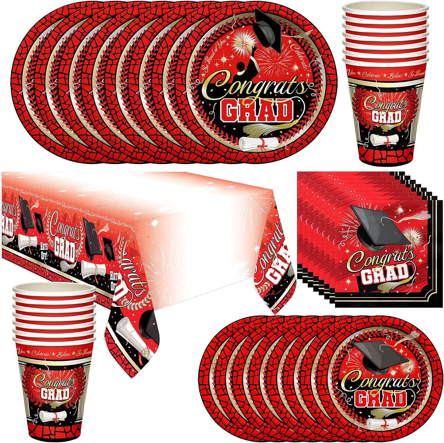 Treasures Gifted Red Graduation Decor Set for 24 Guests