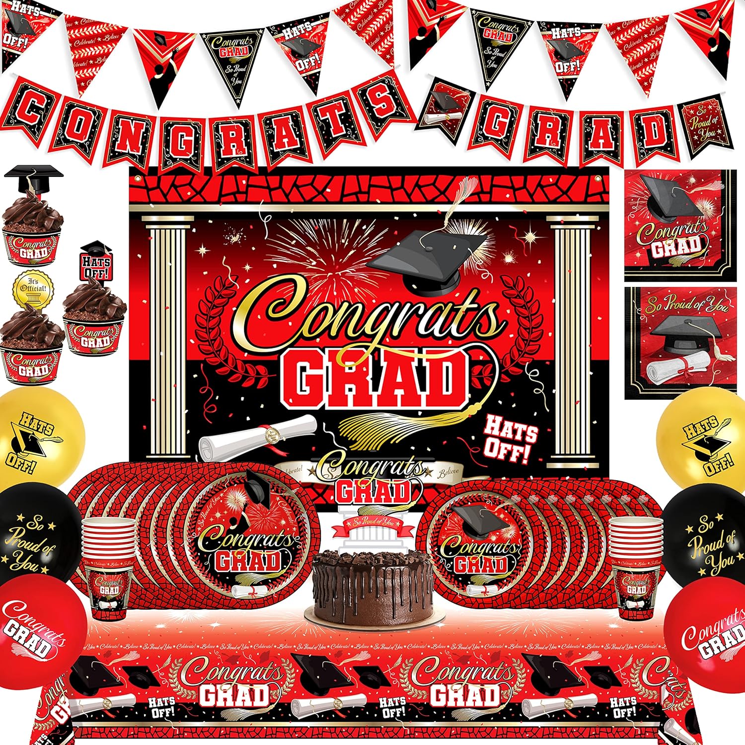 Treasures Gifted Red Graduation Decorations Set of 16