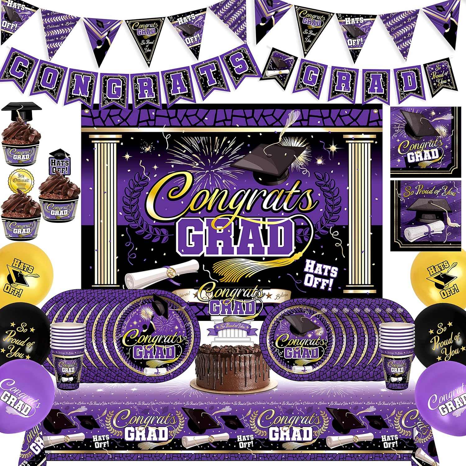 Treasures Gifted Purple Graduation Decor Set for 24 Guests